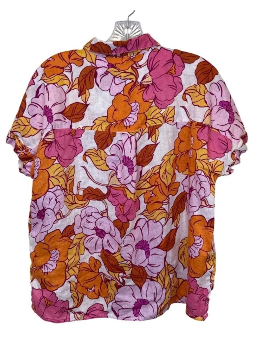 Rachel Roy Linen Floral Hawaiian Shirt Sz M Cropped Tropical Button Up Resort - Picture 3 of 8